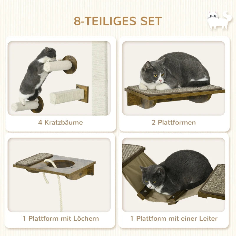 Katzentreppen-Set Kletterwand 8-teilig – PawHut