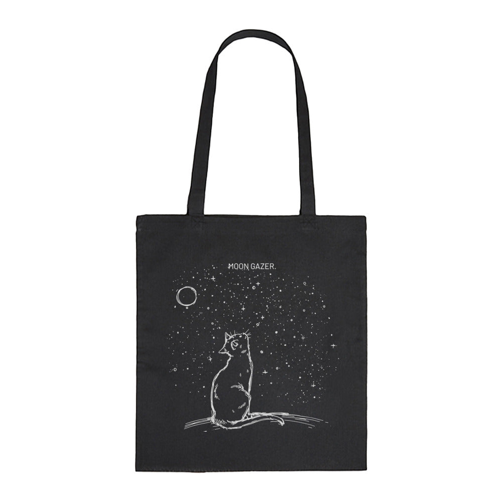 MOON GAZER BAG in Schwarz – Tote Bag aus 100% Baumwolle, OEKO-TEX® zertifiziert, Vorderseite