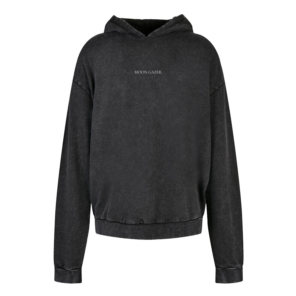MOON GAZER PULLOVER in Schwarz– Loose Fit, Acid Washed, 100% Baumwolle - Vorderseite