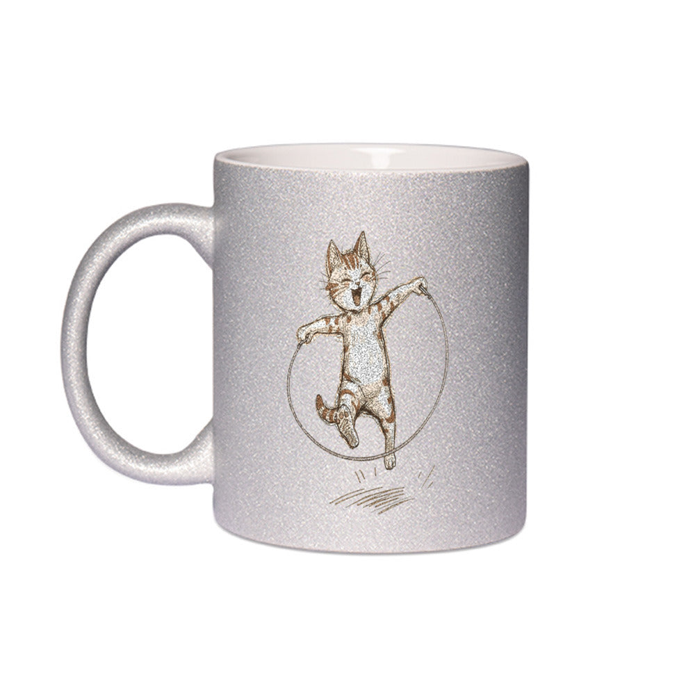 THE MORNING PURR Tasse in Silber Glitter – Keramik, 330 ml, für Katzenmenschen