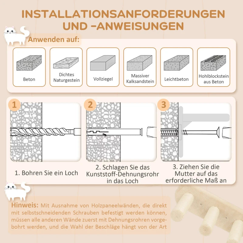 Katzentreppen-Set 3-teilig Wand- & Deckenmontage – PawHut