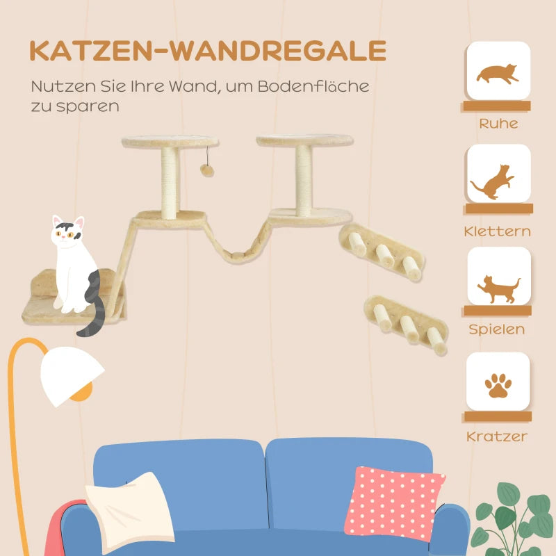 Katzentreppen-Set 3-teilig Wand- & Deckenmontage – PawHut